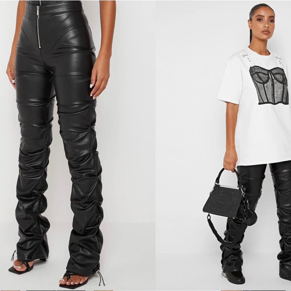 Manière De Voir Tacked Leather Flared Trousers